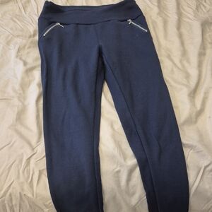 Navy Blue Women's Leggings with Zipper Accents